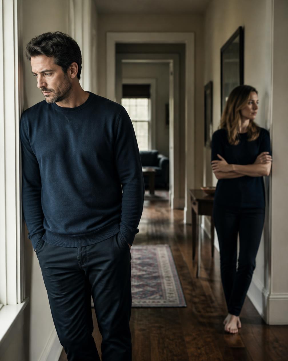 A couple caught in a familiar pattern of emotional distance